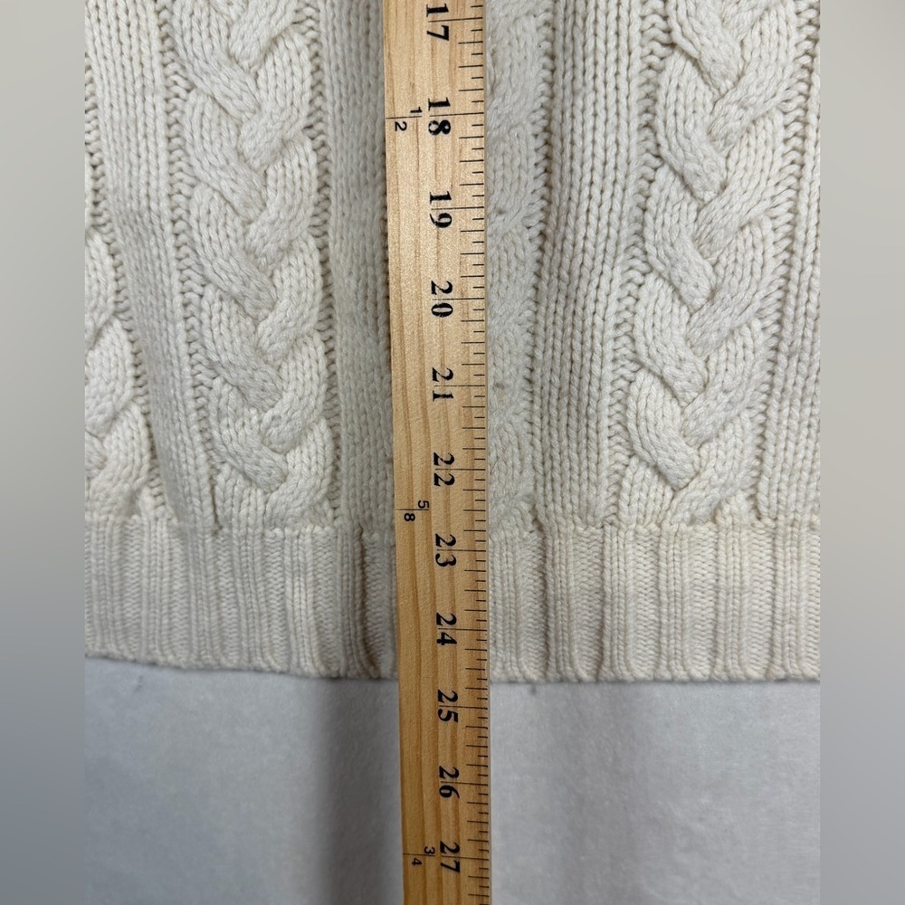 Polo Ralph Lauren Wool Linen Blend Ivory Cable Knit Sweater Brown Elbow Patches - Picture 6 of 8